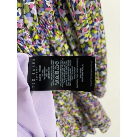 Ted Baker 2 USA 6 Dress Karlie Long Sleeve Floral Poet Sleeve Smocked Waist - Picture 12 of 12
